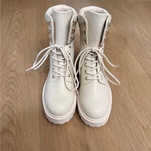 H&M Cream/Light Beige Lace-Up Combat Boots for Women